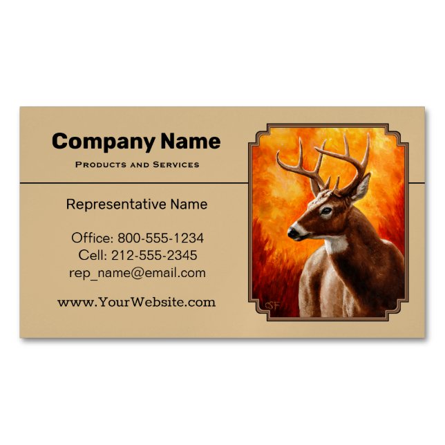 Whitetail Deer Autumn Gold Business Card Magnet (Front)
