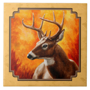 Whitetail Deer Autumn Gold Ceramic Tile