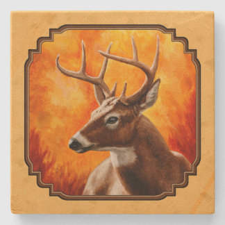 Whitetail Deer Autumn Gold Stone Coaster
