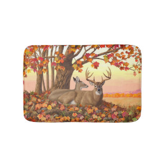 Whitetail Deer Autumn Maple Tree Bath Mat