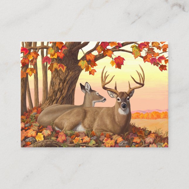 Whitetail Deer Autumn Maple Tree Business Card (Front)