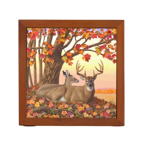 Whitetail Deer Autumn Maple Tree Desk Organizer