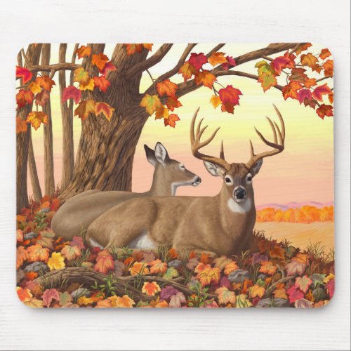 Whitetail Deer Autumn Maple Tree Mouse Pad