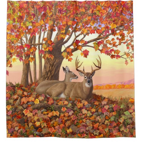 Whitetail Deer Autumn Maple Tree Shower Curtain
