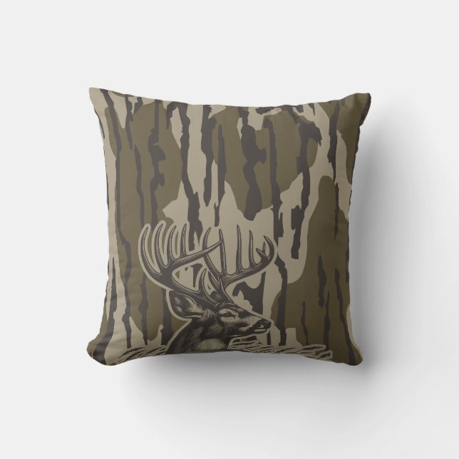 Whitetail Deer Bottomland Camo Deer Hunting Camo Throw Pillow (Front)