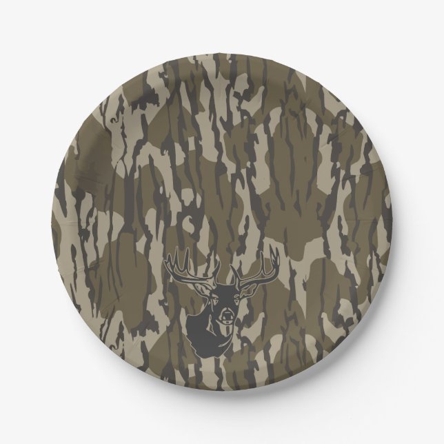Whitetail Deer Bottomland Camo Hunting Camo Paper Plates (Front)