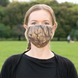 Whitetail Deer Buck & Doe Autumn Maple Trees Cloth Face Mask