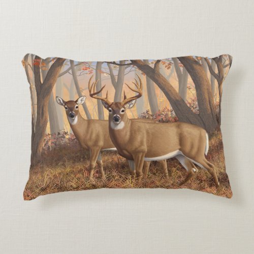 Whitetail Deer Buck  Doe Autumn Maple Woods Accent Pillow