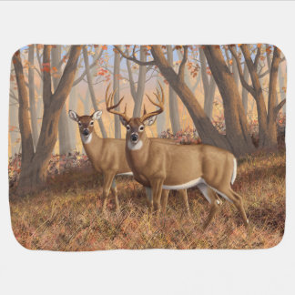 Whitetail Deer Buck & Doe Autumn Maple Woods Baby Blanket