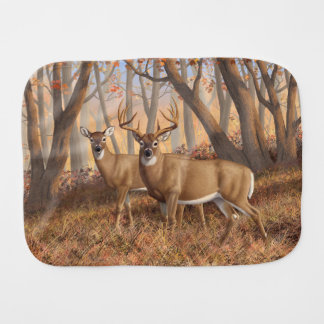 Whitetail Deer Buck & Doe Autumn Maple Woods Baby Burp Cloth