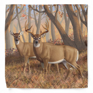 Whitetail Deer Buck & Doe Autumn Maple Woods Bandana