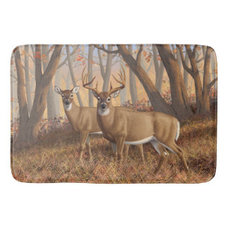 Whitetail Deer Buck & Doe Autumn Maple Woods Bathroom Mat