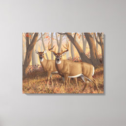 Whitetail Deer Buck &amp; Doe Autumn Maple Woods Canvas Print
