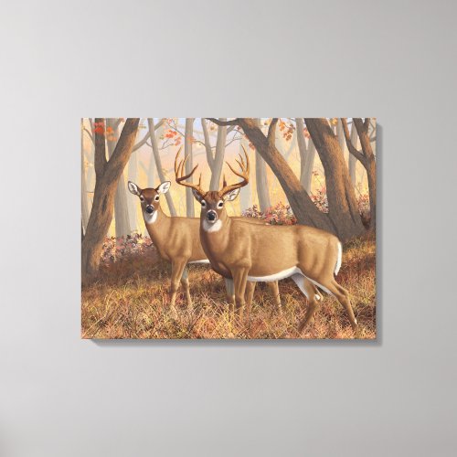 Whitetail Deer Buck  Doe Autumn Maple Woods Canvas Print