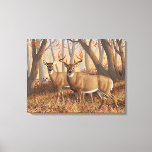 Whitetail Deer Buck & Doe Autumn Maple Woods Canvas Print