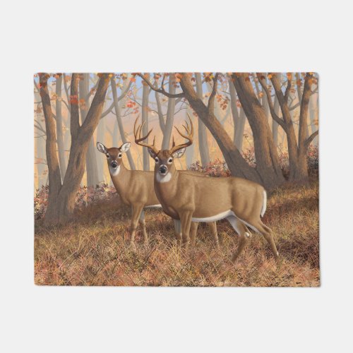 Whitetail Deer Buck  Doe Autumn Maple Woods Doormat