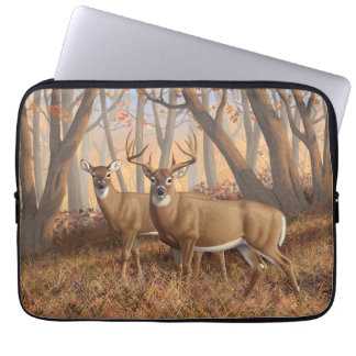 Whitetail Deer Buck & Doe Autumn Maple Woods Laptop Sleeve