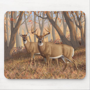 Whitetail Deer Buck & Doe Autumn Maple Woods Mouse Pad