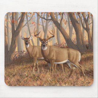 Whitetail Deer Buck & Doe Autumn Maple Woods Mouse Pad