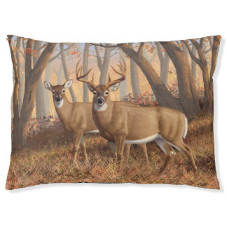 Whitetail Deer Buck & Doe Autumn Maple Woods Pet Bed
