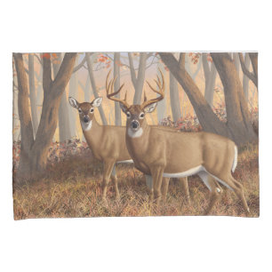 Whitetail Deer Buck & Doe Autumn Maple Woods Pillowcase