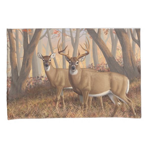 Whitetail Deer Buck  Doe Autumn Maple Woods Pillowcase