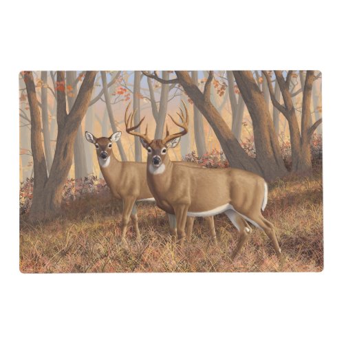Whitetail Deer Buck  Doe Autumn Maple Woods Placemat