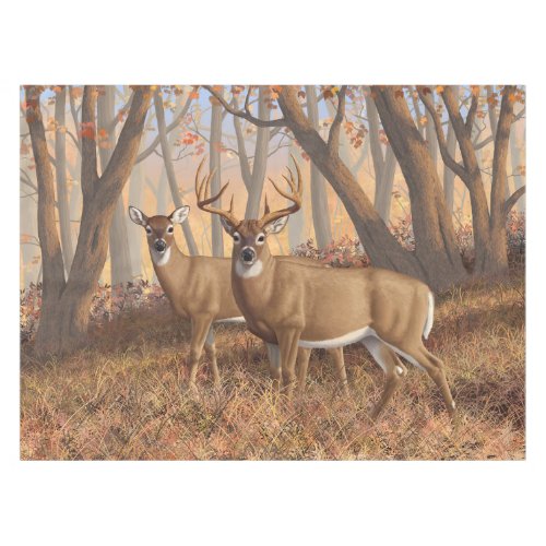 Whitetail Deer Buck  Doe Autumn Maple Woods Tablecloth
