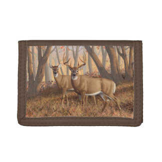Whitetail Deer Buck & Doe Autumn Maple Woods Tri-fold Wallet