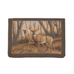 Whitetail Deer Buck &amp; Doe Autumn Maple Woods Trifold Wallet