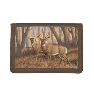 Whitetail Deer Buck & Doe Autumn Maple Woods Trifold Wallet