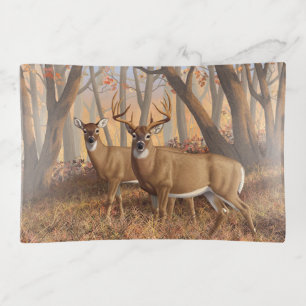 Whitetail Deer Buck & Doe Autumn Maple Woods Trinket Tray