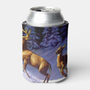 Whitetail Deer Buck & Doe in Winter Snow Can Cooler
