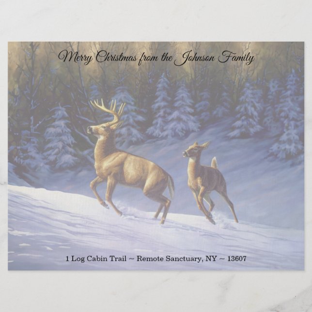 Whitetail Deer Buck & Doe in Winter Snow Letterhead (Front)