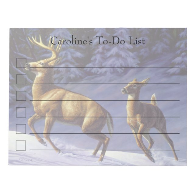 Whitetail Deer Buck & Doe in Winter Snow Notepad (Front)