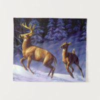 Whitetail Deer Buck & Doe in Winter Snow