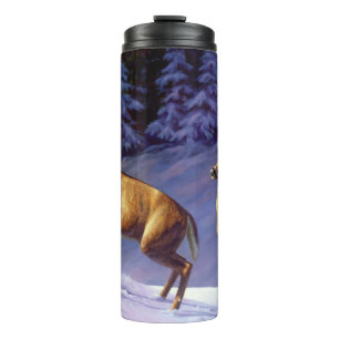 Whitetail Deer Buck & Doe in Winter Snow Thermal Tumbler