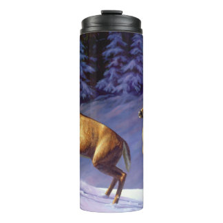 Whitetail Deer Buck & Doe in Winter Snow Thermal Tumbler