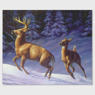 Whitetail Deer Buck & Doe in Winter Snow Wrapping Paper