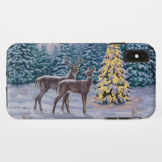 Whitetail Deer & Christmas Tree Winter Scene iPhone XS Max Case