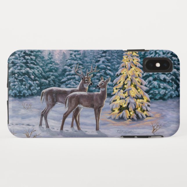 Whitetail Deer & Christmas Tree Winter Scene Case-Mate iPhone Case (Back (Horizontal))