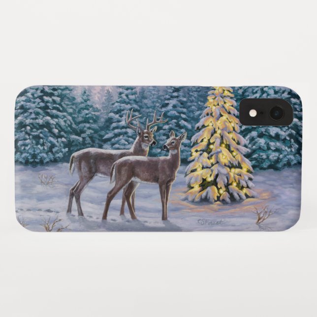 Whitetail Deer & Christmas Tree Winter Scene Case-Mate iPhone Case (Back (Horizontal))