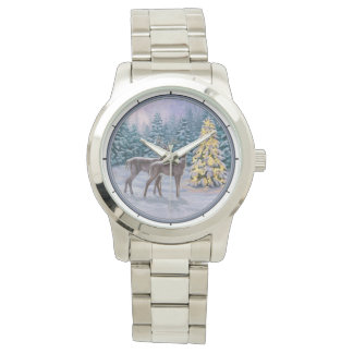 Whitetail Deer & Christmas Tree Winter Scene Watch