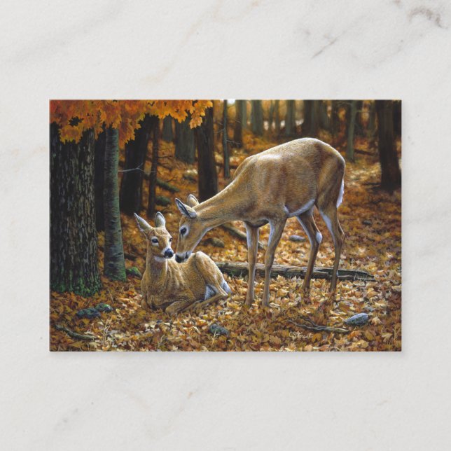 Whitetail Deer Doe and Fawn Autumn Business Card (Front)