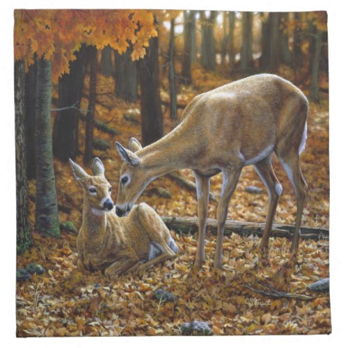Whitetail Deer Doe and Fawn Autumn Cloth Napkin