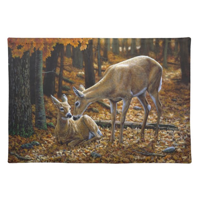 Whitetail Deer Doe and Fawn Autumn Placemat (Front)