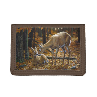 Whitetail Deer Doe and Fawn Autumn Trifold Wallet