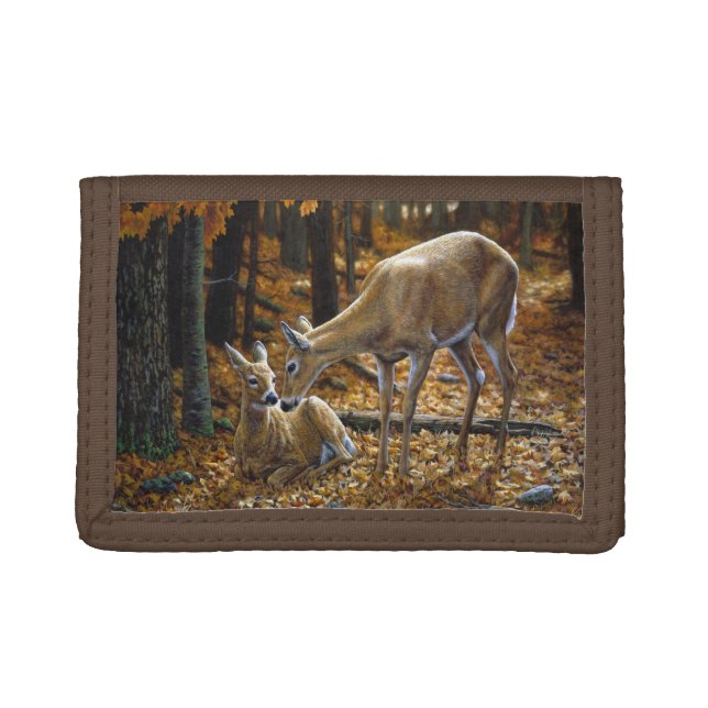 Whitetail Deer Doe and Fawn Autumn Trifold Wallet (Front)