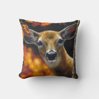 Whitetail Deer Doe Face Fall Colors Throw Pillow