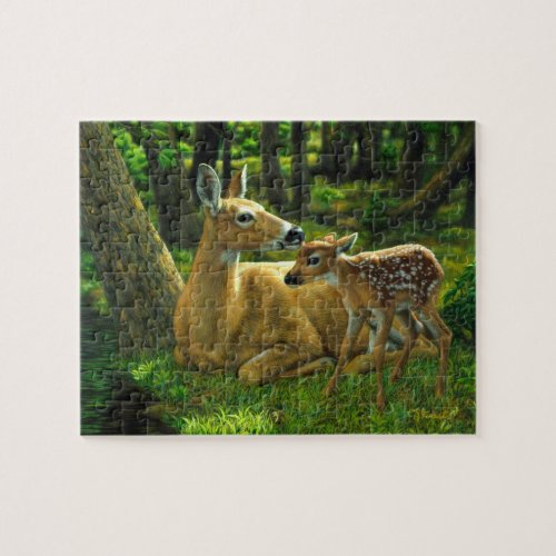 Whitetail Deer Doe  Fawn in Spring Jigsaw Puzzle